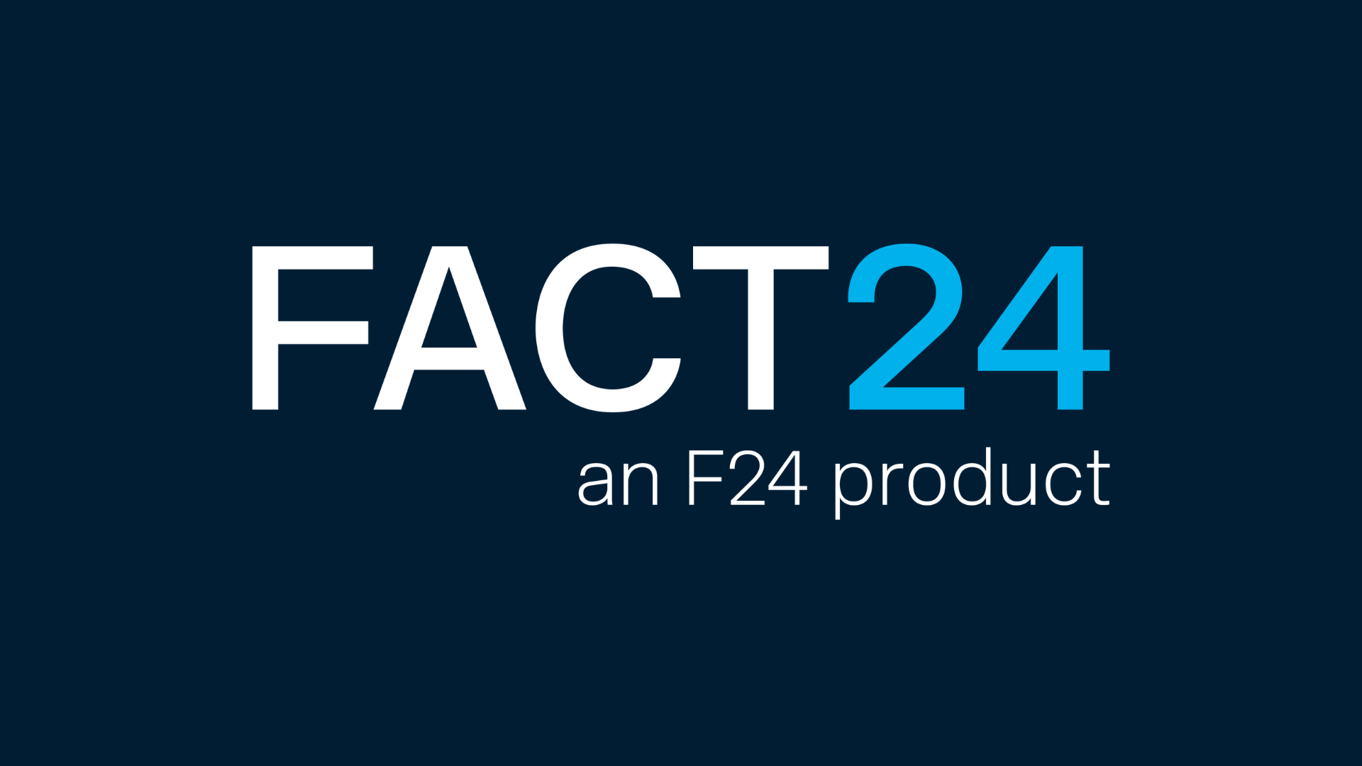 White text on a dark blue background reads "FACT24" with "24" in light blue; below, smaller text states "an F24 product." Ideal for Proactive Crisis Management and emergency notification.