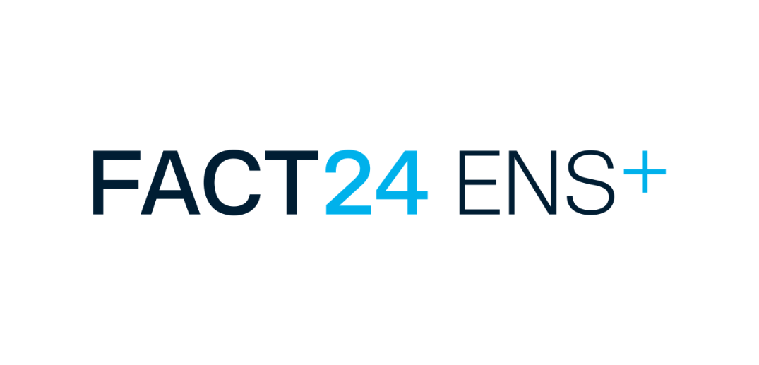 FACT24 ENS+ logo with "FACT" in dark blue, "24" in light blue, and "ENS+" in dark blue with a light blue plus symbol, all on a white background.
