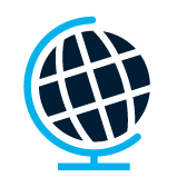 Simple illustration of a globe with blue grid lines and a light blue stand, representing the Earth or global concepts, on a light gray background.