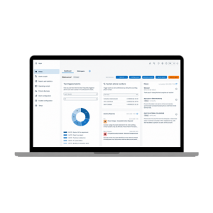 Ein Laptop, auf dem ein Dashboard mit Diagrammen, Grafiken und Listen angezeigt wird, das Bereiche wie Benachrichtigungen, aktuelle Aktivitäten und Schnellzugriffsmenüs auf weißem Hintergrund enthält.